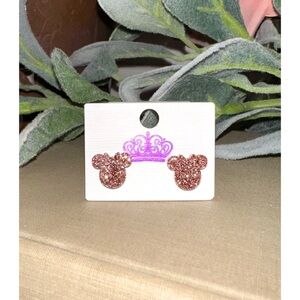 Minnie Mouse, rose gold enamel glitter earrings